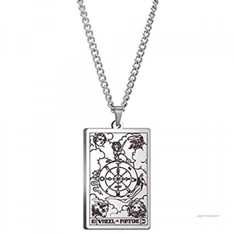 WUJIAO Tarot Grand Arcana Wheel of Fortune Gold-Plated and Silver Jewelry Great Mysterious Necklace Amulet Men's Necklace