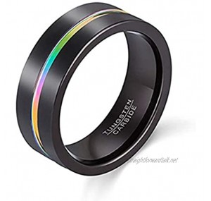 Aichva 8mm Black Tungsten Engagement Band Ring with Interval Color