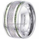 BestToHave-Mens 10mm Meteorite Inlay Titanium Wedding Band Ring with Green Carbon Fiber