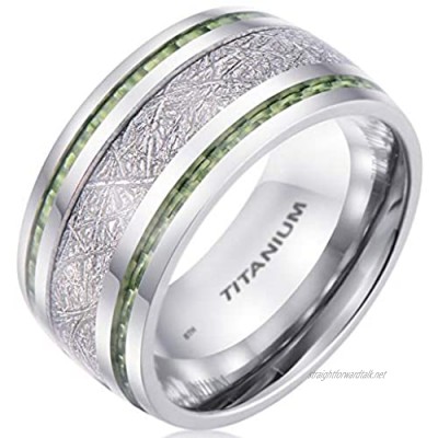 BestToHave-Mens 10mm Meteorite Inlay Titanium Wedding Band Ring with Green Carbon Fiber