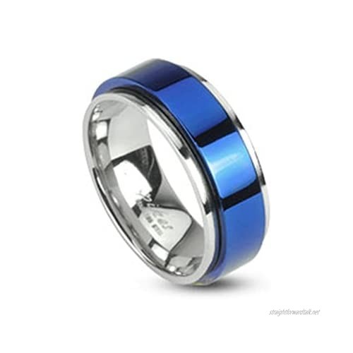 Blue Ion Stainless Steel Center Spinner Men's or Women's Band Ring R629