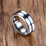 Daesar Stainless Steel Ring for Men Rings 8MM Blue Stripe Black/Silver Rings with Free Engraving