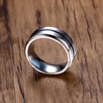 Daesar Stainless Steel Ring for Men Rings 8MM Blue Stripe Black/Silver Rings with Free Engraving