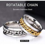 EVBEA 4 Colors Mens Ring Stainless Steel Rotatable Chain Rings Band Punk Wedding European Style Jewellery for Men Women with Necklace Chain