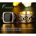 Finrezio 2Pcs 18K Gold Plated Biker Rings for Men Stainless Steel Signet Ring Band Ring Set Vintage Size Q-Y