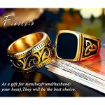 Finrezio 2Pcs 18K Gold Plated Biker Rings for Men Stainless Steel Signet Ring Band Ring Set Vintage Size Q-Y