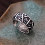 FORFOX Black 999 Sterling Silver Letter X Open Ring with Auspicious Clouds for Men Boys Adjustable Size Q 1/2-T 1/2