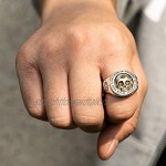 FORFOX Punk 925 Sterling Silver Gold Skull & Sun Totem Ring for Men Women Adjustable Size O-V 1/2