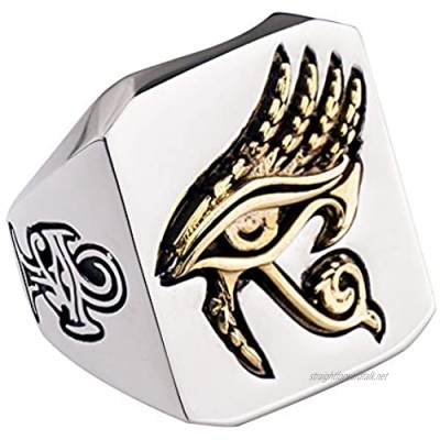 FORFOX Titanium Steel Egyptian Gold Eye of Horus Hip Hop Ring for Men Women