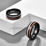 GALANI Black Wedding Band for Men Women Tungsten Carbide Ring with Meteorite and Wood Inlay 8mm Engagement Propose Promise Ring Comfort Fit Size O-Y