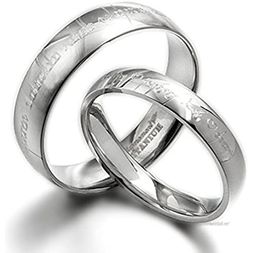 GeminiHis & Her Couple Personalized Elvish Tengwar Matching Wedding Titanium Rings Set Dome Court UK Size H to Z7