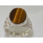 Gents Solid Sterling Silver Natural Tigers Eye Mens Signet Ring