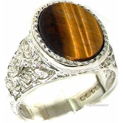 Gents Solid Sterling Silver Natural Tigers Eye Mens Signet Ring