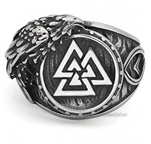 GuoShuang Nordic Viking Odin Symbol Valknut Raven Amulet Stainless Steel Ring with Valknut Gift Bag