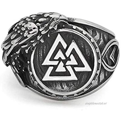 GuoShuang Nordic Viking Odin Symbol Valknut Raven Amulet Stainless Steel Ring with Valknut Gift Bag