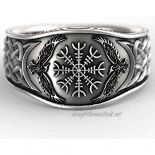 HQLCX Vintage Mythology Story Viking Celtic Eagle Compass 925 Silver Black Men Rings