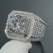 HXML Men's Ring Cubic Zirconia White Copper Geometric Stylish Iced Out Iridescent Wedding Party Jewelry Classic Pave Joy Rhinestone Cool
