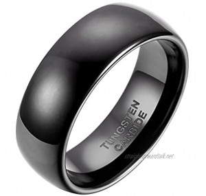 JewelryWe 8mm Black IP Comfort Fit Classic Dome Men's Ladies Unisex Tungsten Carbide Ring Anniversary Engagement Wedding Band (Size L - Z+5 Available)