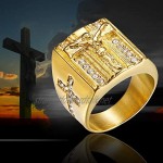 JewelryWe Mens Cross Ring Stainless Steel Gold Plated Christian Jesus Religious Rings for Xmas