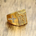 JewelryWe Mens Cross Ring Stainless Steel Gold Plated Christian Jesus Religious Rings for Xmas