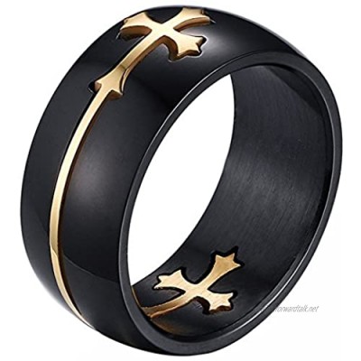 JewelryWe Mens Womens Stainless Steel Cross Ring for Christian Baptism Black IP Removable 8mm Size 7 to 14