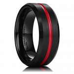 King Will 8mm Tungsten Carbide Ring Thin Red Groove Black Brushed Wedding Band Comfort Fit