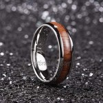 King Will Nature 6mm Domed Koa Wood Stainless Steel Ring Wedding Band High Polished Silver Plated