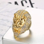 Lee Island Fashion 24K Gold Plated Simmulated Diamond CZ Fully Lion King Stainless Steel Ring for Men-Hip Hop Leo Rock Jewelry