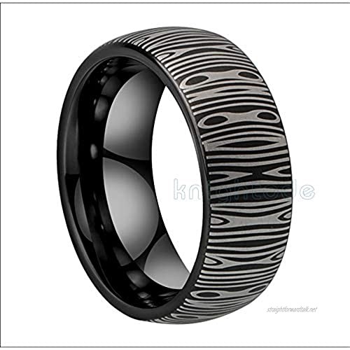 LIDAYE Damascus Ring Tungsten Carbide Engraved Ring For 8mm Men Women Wedding Ring Party Jewelry Polished Dome Band