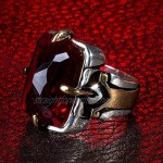 Men Silver Rectangle Faceted Red Zircon Gemstone Men Ring Shield Model Ring Handmade Vintage Men Jewelry Solid 925 Sterling Silver