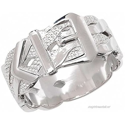 Men's Buckle Ring Heavy Solid Sterling Silver Patterned Gents Band
