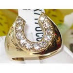 Mens horse shoe ring gold signet pinky solitaire cz cubic zirconia 18kt steel