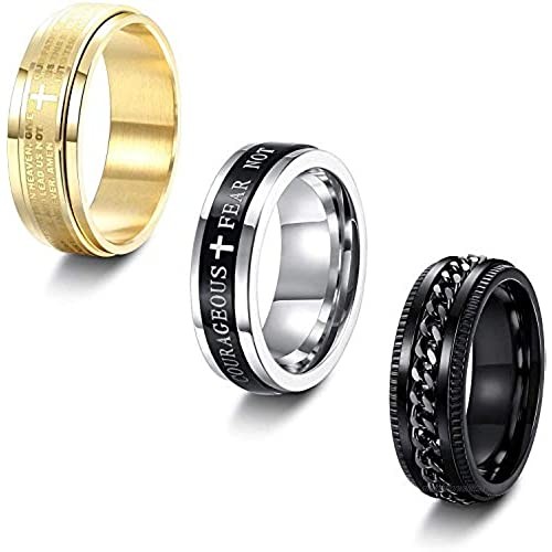 Milacolato 3Pcs Stainless Steel Spinner Rings for Women Men Fidget Band Rings Lords Prayer Rings Size 7-13