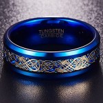 NUNCAD Men's 8mm Celtic Dragon Blue Tungsten Carbide Ring Blue Carbide Fiber Size L½-Z+3
