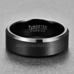 NUNCAD Men's Wedding Black Tungsten Carbide Ring 8mm Matte Finish Beveled Polished Edge Comfort Fit Size N½ to Z+1
