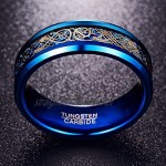 NUNCAD Partner Ring 8 mm Celtic Dragon Tungsten with Carbon Fibres Sapphire Blue/Light Green/Pale Red/Rose Gold Size 54-67 (14-27)