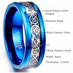 NUNCAD Partner Ring 8 mm Celtic Dragon Tungsten with Carbon Fibres Sapphire Blue/Light Green/Pale Red/Rose Gold Size 54-67 (14-27)