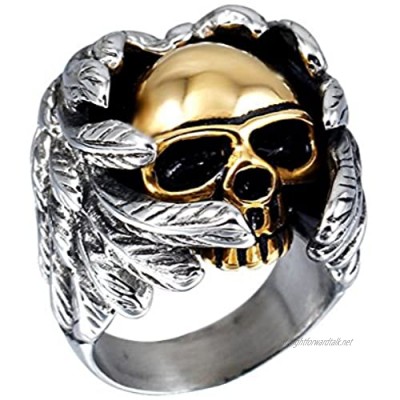 PAURO Mens Stainless Steel Angel Devil Gold Skull Ring