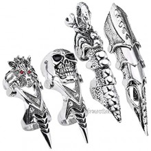 PiercingJ 4pc Men's Armor Knuckle Full Finger Double Ring Punk Joint Armor Ring Rock Gothic Jewelry Cool
