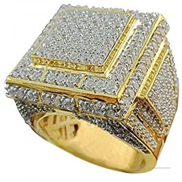 Renquen Men's Band Ring in 18k yellow gold filled Iced Out Solitaire Style Diamond Pinky (10)
