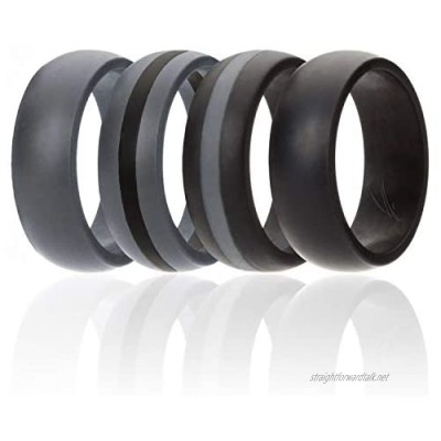 ROQ Silicone Wedding Ring for Men Silicone Rubber Bands - Classic Style Solid & Striped - Black Black With Thin Grey Stripe Grey With Black Stripe Grey Size 15