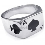 SODIAL(R) Men's Jewelry Ring Ring Playing Cards Poker Ace of Spades Stainless Steel Black Silver - 17.3mm (with Gift Bag)