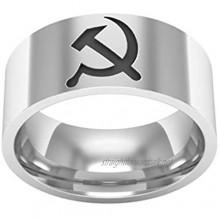 Sping Jewelry USSR Ring Hammer and Sickle for Men 8mm Soviet Communist Central Logo Titanium Steel Band Size 6-13