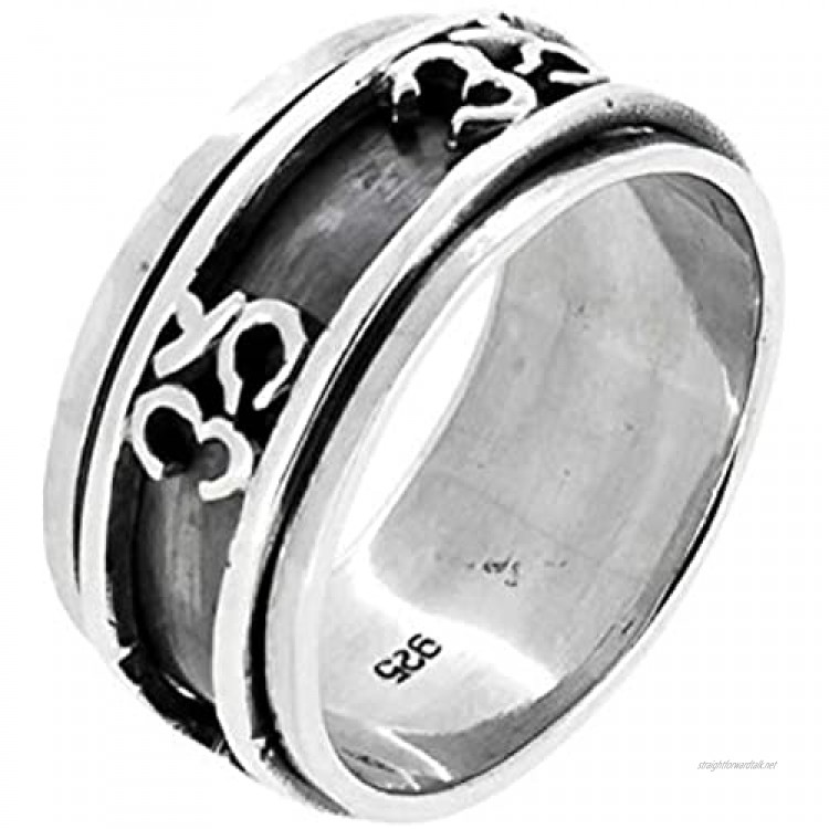TreasureBay 11MM WIDE Spinning Aum Ohm Om Design 925 Sterling Silver Ring for Men or Women
