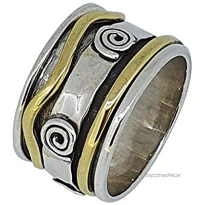 TreasureBay 925 Sterling Silver and Gold Plate Wide Spinning Ring with Twist for Women and Girls