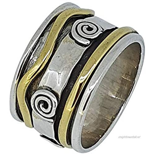 TreasureBay 925 Sterling Silver and Gold Plate Wide Spinning Ring with Twist for Women and Girls