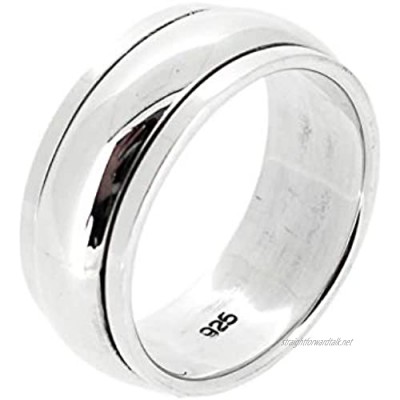 TreasureBay MENS 8MM Wide Plain 925 Sterling Silver Spinner/Spinning/Spin Band Ring Meditation Stress Relief Ring - Available in Sizes: R - Z