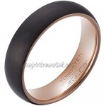 Tu&Co 6mm Tungsten Carbide Wedding Band for Men and Women with Comfort Fit Black Dome Shape Brushed Finish outside with 18ct Rose Gold Plating Finish inside Lifetime Satisfaction