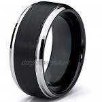 Ultimate Metals Co. 9MM Black Two Tone Tungsten Carbide Men's Brushed Wedding Band Ring Comfort Fit