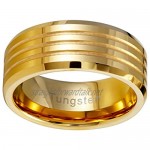 Urban Jewelry Striped Gold Color 9 mm Solid Tungsten Wedding Engagement Band Ring for Men